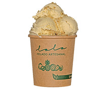 Tarrina de helado artesanal de vainilla con caramelo LOLO 475 ml.