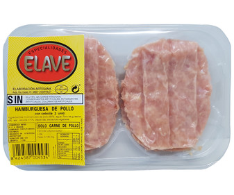 Bandeja con hambuguesas de pollo con cebolla ELAVE 2 x 80 g. Bandeja con hambuguesas de pollo con cebolla ELAVE 2 x 80 g.