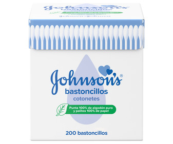 Bastoncillos para bebé de papel con extremos de algodón 100% puro JOHNSON'S 200 uds. Bastoncillos para bebé de papel con extremos de algodón 100% puro JOHNSON'S 200 uds.