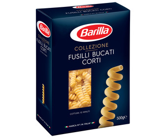 Pasta Fusilli Bucati Corti, pasta de sémola de trigo duro BARILLA 500 g.