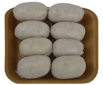 Bandeja de butifarras blancas de pincho, elaboradas sin gluten EMCESA 8 uds. Bandeja de butifarras blancas de pincho, elaboradas sin gluten EMCESA 8 uds.