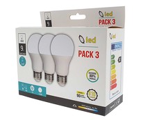 Pack de 3 bombillas Led E27, 9W=60W, luz neutra 4000K, 810lm, EUROBRIC.