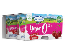 Yogur desnatado 0% materia grasa con Stevia y trozos de cerezas CENTRAL LECHERA ASTURIANA 4 x 125 g.