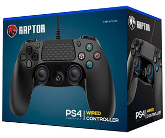 Mando con cable color negro para PS4, RAPTOR.