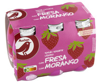 Yogur líquido para beber con fresa, elaborado sin gluten PRODUCTO ALCAMPO 6 x 93.5 ml.