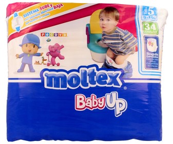 Pañales de aprendizaje talla 5, para niños de 9 a 16 kilogramos MOLTEX Baby Up 34 unidades. Pañales de aprendizaje talla 5, para niños de 9 a 16 kilogramos MOLTEX Baby Up 34 unidades.