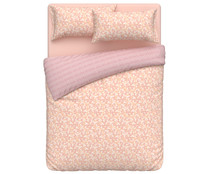 Funda para edredón nórdico y 2 fundas de almohada para cama de 135cm, 100% algodón percal, diseño flores rosas, Mimosa ACTUEL.