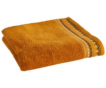 Toalla de ducha 100% algodón color amarillo ocre con cenefa Keops, 500g/m² ACTUEL.