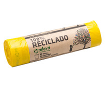 Bolsa basura 100 % reciclada amarilla RELEVO 30 l. 15 uds.