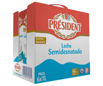 Leche semidesnatada de vaca de origen 100% español PRÉSIDENT 6 x 1 l.