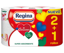 Rollo de papel de cocina super absorbente de doble capa REGINA 2+1 uds.