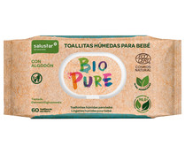 Toallitas humedas para bebé, con algodón y dermatológicamente testadas SALUSTAR Bio pure 60 uds.