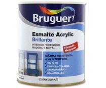 Esmalte decorativo acrílico de color verde y acabado brillante BRUGUER 0,75 litros 1 unidad.