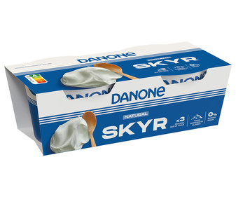 Yogur natural estilo Islandes con 0% materia grasa y sin azúcares añadidos DANONE 2 x 145 g. Yogur natural estilo Islandes con 0% materia grasa y sin azúcares añadidos DANONE 2 x 145 g.