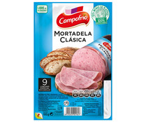Mortadela clásica elaborada sin gluten y cortada en lonchas especiales para bocadillo CAMPOFRÍO 105 g.