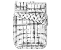 Juego de funda nórdica y dos fundas de almohada para cama de 135cm., 48% algodón, diseño cuadros color blanco y negro, ACTUEL.