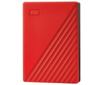Disco duro externo 2TB WD My Passport rojo, tamaño 2,5, conexión USB 3.0.