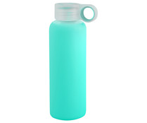 Botella de vidrio borosilicato con cubierta de silicona color azul y tapa de polipropileto, 0,36 litros PASABAHCE.