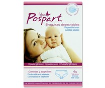 Braguitas desechables , cómodas y adaptables , talla única FEBUS Pospart 4 uds