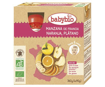 Bolsita de frutas (naranja y plátano) a partir de 6 meses BABYBIO 4 x 90 g. Bolsita de frutas (naranja y plátano) a partir de 6 meses BABYBIO 4 x 90 g.