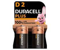 Pack de 2 pilas alcalinas D, LR20, 1,5V, DURACELL Plus.