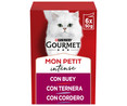 Comida para gatos adultos  a base de buey, ternera y cordero GOURMET 6 uds. 50 g.