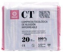 Compresas tocológicas de algodón impermeable INDAS 20 uds