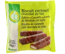 Barritas de galleta y caramelo cubierto de chocolate con leche PRODUCTO ECONÓMICO ALCAMPO 300 gr,