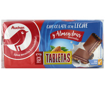 Tabletas de chocolate con leche y almendras troceadas PRODUCTO ALCAMPO 3 x 150 g.