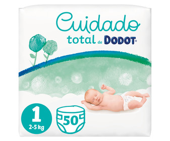 Pañales talla 1, para niños de 2 a 5 kilogramos DODOT Cuidado total 50 uds. Pañales talla 1, para niños de 2 a 5 kilogramos DODOT Cuidado total 50 uds.
