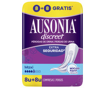 Compresas maxi para pérdidas de orina moderadas a abundantes AUSONIA Discreet 16 uds.