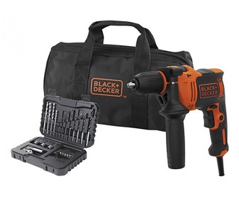 Set Taladro percutor 710W, 32 accesorios, bolsa de transporte BLACK + DECKER BEH710SA32.