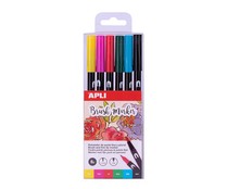 Pack surtido de 6 rotuladores acuarelables de doble punta, APLI.