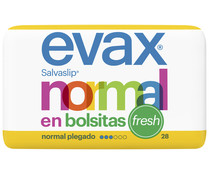 Protegeslips normal, perfumados, plegados y en bolsitas individuales EVAX Fresh 28 uds.