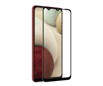Protector de pantalla compatible con Samsung Galaxy A12 MUVIT, vidrio templado plano, marco negro. (Teléfono no incluido)