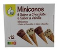 Mini conos de helado de chocoloate (6) y vainilla (6) PRODUCTO ECONÓMICO ALCAMPO 12 x 28 ml.
