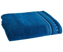 Toalla de baño 100% algodón color azul con cenefa, 500g/m² ACTUEL.