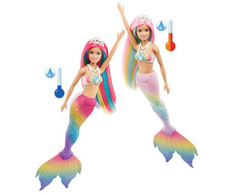 Muñeca sirena mágica arcoiris con pelo y cola que cambia de color, Dramtropia BARBIE. Muñeca sirena mágica arcoiris con pelo y cola que cambia de color, Dramtropia BARBIE.