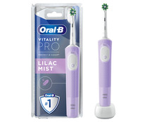 Cepillo de dientes eléctrico de color morado, diseñado por Braun ORAL-B Vitality pro.