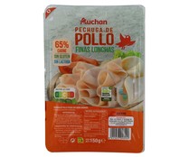 Pechuga de pollo cocida con sabor ahumado, cortada en finas lonchas PRODUCTO ALCAMPO 150 g.