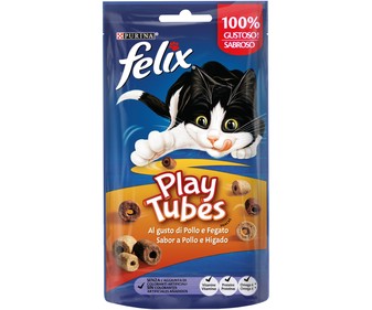 Snack para gatos sabor a pollo e hígado , Play Tubes, PURINA FÉLIX 50 g. Snack para gatos sabor a pollo e hígado , Play Tubes, PURINA FÉLIX 50 g.