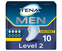 Compresas incontinencia para hombre, para pérdidas leves a moderadas de orina, nivel 2 de absorción TENA Men 10 uds.
