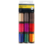 Set de 9 bobinas de 200 metros de hilo de poliéster de varios colores, STYLE. Set de 9 bobinas de 200 metros de hilo de poliéster de varios colores, STYLE.