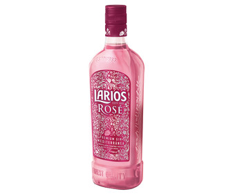 Ginebra premium, destilada cuatro veces y con un intenso aroma a fresas LARIOS Rosé botella de 70 cl. Ginebra premium, destilada cuatro veces y con un intenso aroma a fresas LARIOS Rosé botella de 70 cl.