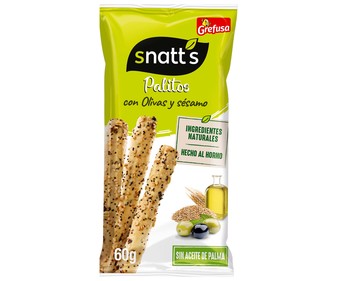 Palitos de trigo con olivas y sésamo SNATTS 60 g. Palitos de trigo con olivas y sésamo SNATTS 60 g.