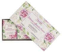 Pastillas de jabón de origen vegetal con aroma a hortensia y almizcle blanco ITERITALIA Infusi profumati 3 x 125 g.