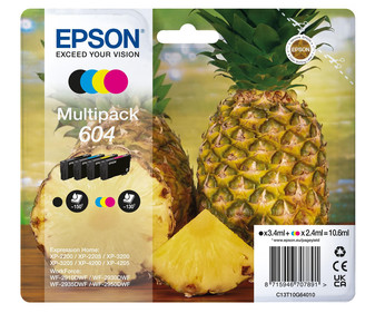 Pack de 4 cartuchos de tinta EPSON 604, colores negro, cian, magenta y amarillo. Pack de 4 cartuchos de tinta EPSON 604, colores negro, cian, magenta y amarillo.