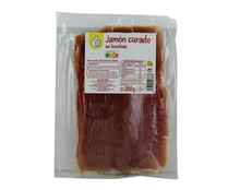 Jamón curado (7 meses de curación) cortado en lonchas PRODUCTO ECONÓMICO ALCAMPO 250 g.