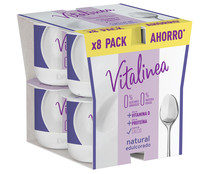 Yogur desnatado 0% materia grasa, natural edulcorado VITALINEA de Danone 8 x 120 g.
