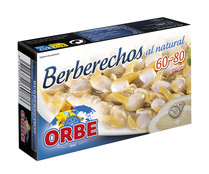 Berberechos al natural (60/80 piezas) ORBE, lata de 63 g.